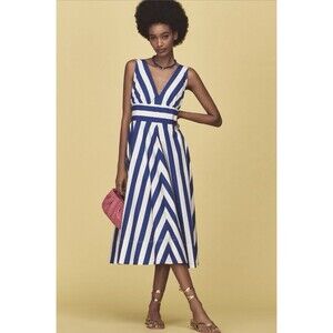 Anthropologie V Neck Sleeveless Fit & Flare Midi Dress Blue Sz XXS